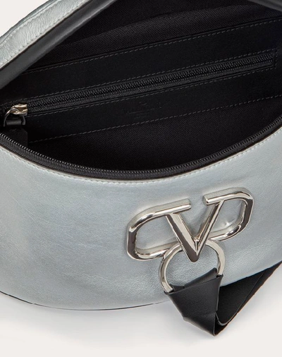 Shop Valentino Garavani Uomo Kangaroo Leather Vring Belt Bag In Silver