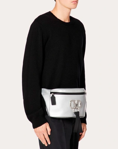 Shop Valentino Garavani Uomo Kangaroo Leather Vring Belt Bag In Silver
