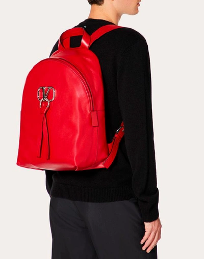 Shop Valentino Garavani Uomo Vring Smooth Calfskin Backpack In Pure Red