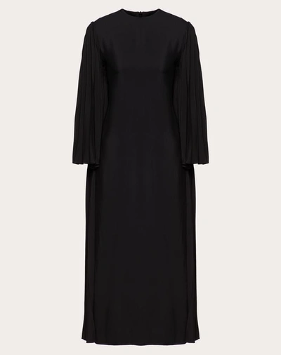 Shop Valentino Double-faced Viscose Pleated Dress In Black