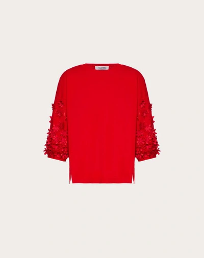 Shop Valentino Embroidered Cashmere Wool Sweater In Red