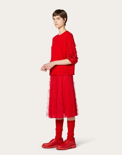 Shop Valentino Embroidered Cashmere Wool Sweater In Red