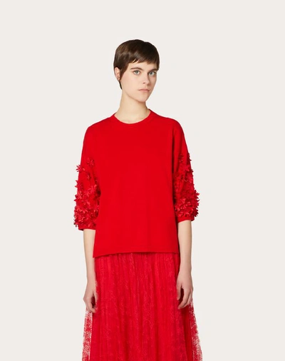 Shop Valentino Embroidered Cashmere Wool Sweater In Red
