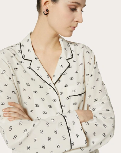 Shop Valentino Mini Vlogo Crepe De Chine Pajama Shirt In Ivory