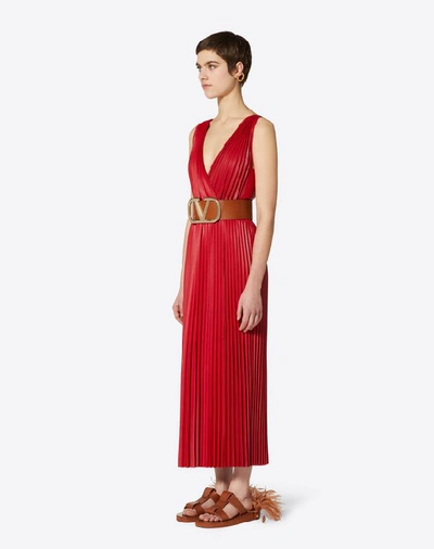 Shop Valentino Pleated Leather Dress In Red