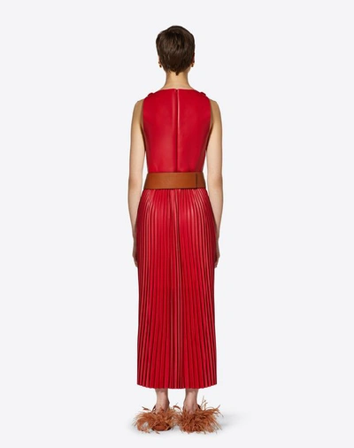 Shop Valentino Pleated Leather Dress In Red