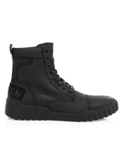 Shop Diesel Le Rua Leather Boots In Black