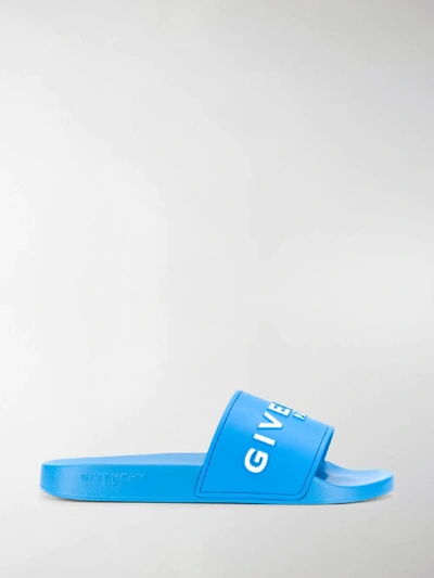 Shop Givenchy Logo Slides In Blue