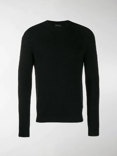 Shop Prada Ribbed Knit Sweater In Black