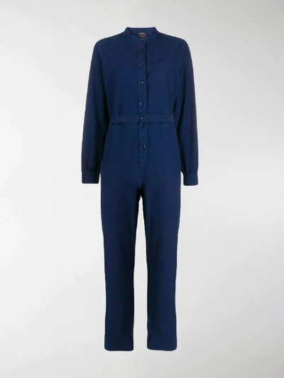 Shop Apc Belted Boiler Suit In Blue