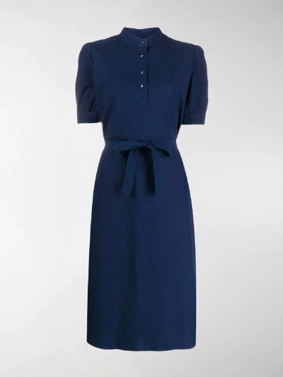 Shop A.p.c. Belted Cléa Dress In Blue