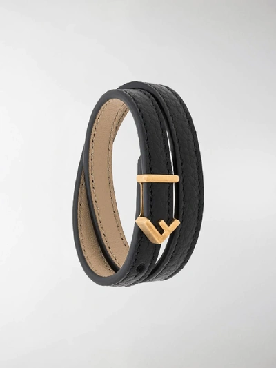 Shop Fendi F Logo Double-wrap Bracelet In Black