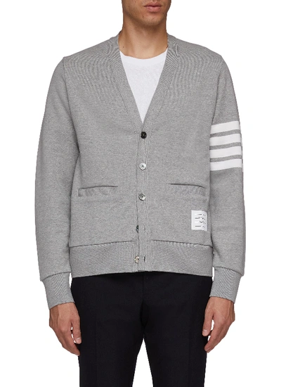 Shop Thom Browne Stripe Sleeve French Terry Cardigan In Grey