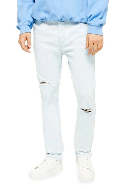 Shop Topman Kai Bleach Slim Fit Ripped Stretch Jeans In Blue