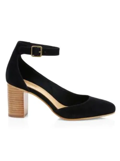 Shop Soludos Gemma Suede Ankle-strap Pumps In Black