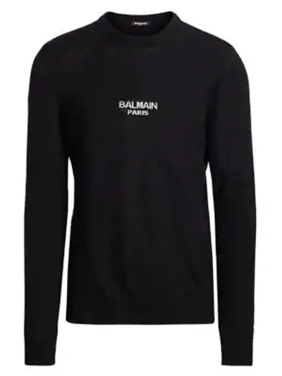 Shop Balmain Logo Virgin Wool Sweater In Black