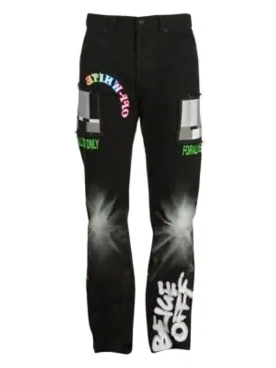 Shop Off-white Relaxed-fit Bravado Logo Patch Jeans In Black Multi
