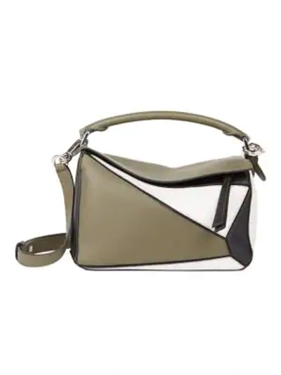 Shop Loewe Small Puzzle Leather Bag In Khaki Green