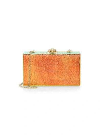 Shop Edie Parker Jean Iridescent Leather Box Clutch In Orange