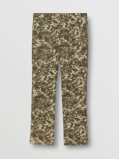 Shop Burberry Monogram Print Stripe Detail Cotton Trousers In Khaki Green