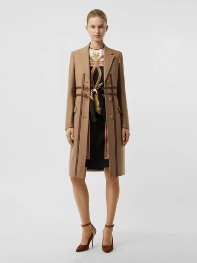 Shop Burberry Leather Harness Detail Wool Tailored Coat In Camel