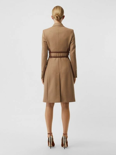 Shop Burberry Leather Harness Detail Wool Tailored Coat In Camel