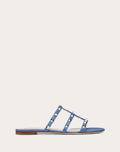 Shop Valentino Garavani Rockstud Flat Slide Sandal In Baltic Blue