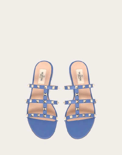 Shop Valentino Garavani Rockstud Flat Slide Sandal In Baltic Blue
