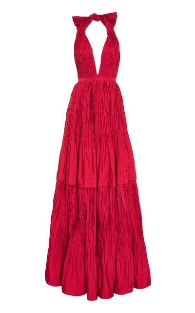 Shop Alexis Tressa Fit-and-flare Plisse Gown In Red
