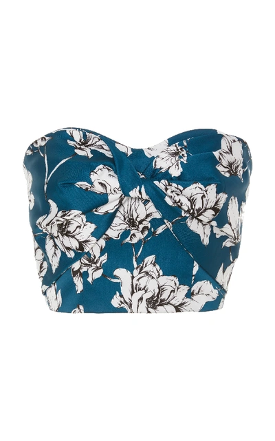 Shop Amur Ona Floral-patterned Crepe De Chine Strapless Top