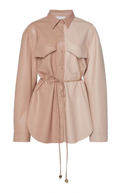 Nanushka Eddy Belted Two-tone Vegan Leather Shirt In Pink