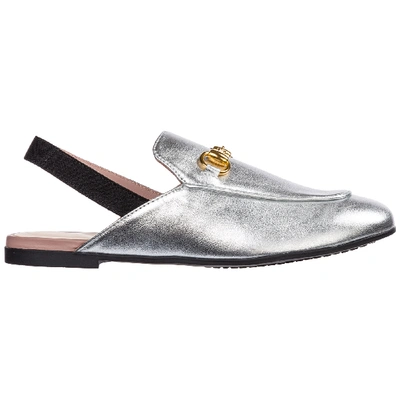 Shop Gucci Girls Slippers Princetown In Silver