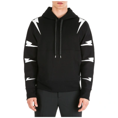 Shop Neil Barrett Men's Hoodie Sweatshirt Sweat Tiger Bolt Slim Fit In Black