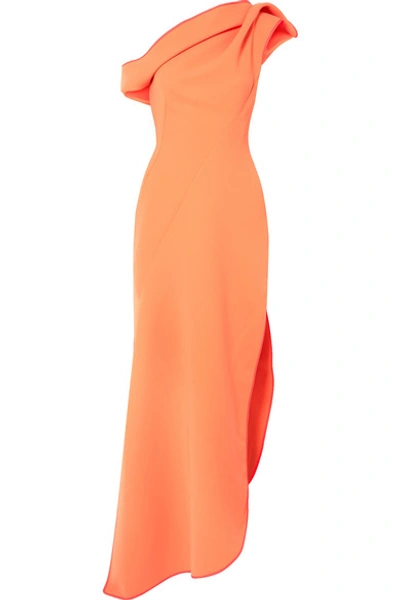 Shop Maticevski Slinger One-shoulder Asymmetric Cady Gown In Coral