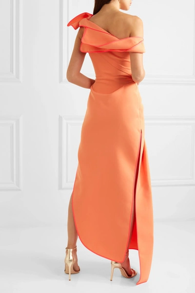 Shop Maticevski Slinger One-shoulder Asymmetric Cady Gown In Coral