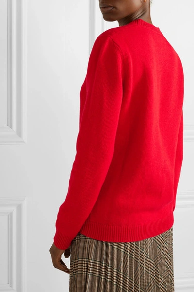 Shop Gucci Embroidered Intarsia Wool Sweater In Red