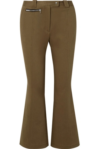 Shop Proenza Schouler Cropped Cotton-blend Twill Flared Pants In Army Green