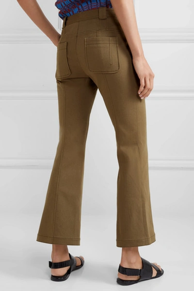 Shop Proenza Schouler Cropped Cotton-blend Twill Flared Pants In Army Green