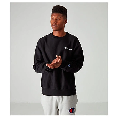 Shop Champion Men's Reverse Weave Small Script Crewneck Sweatshirt In Black