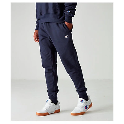 Shop Champion Men's Reverse Weave Small Logo Jogger Pants In Blue Size X-large Cotton By