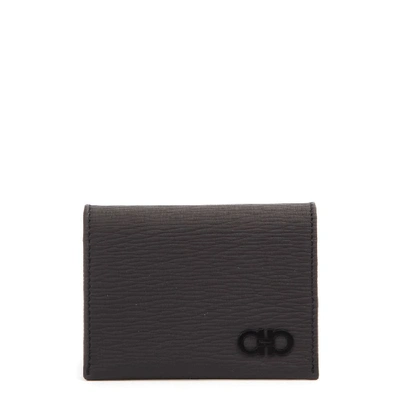 Shop Ferragamo Dark Grey Gancini Wallet In Texture Leather In Dark Gray