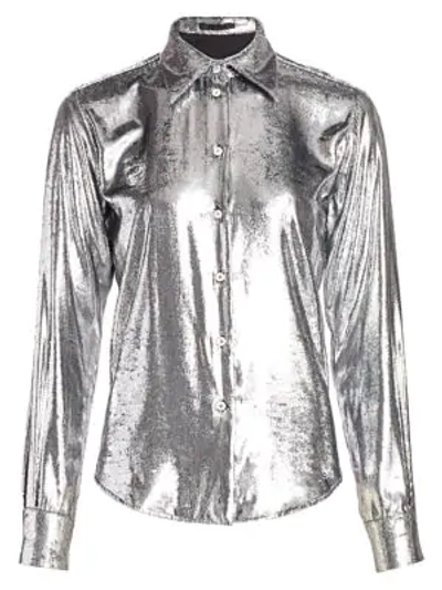 Shop Helmut Lang Metallic Velvet Shirt In Silver