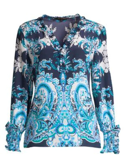 Shop Kobi Halperin Rita Paisley Silk Blouse In Navy Multi