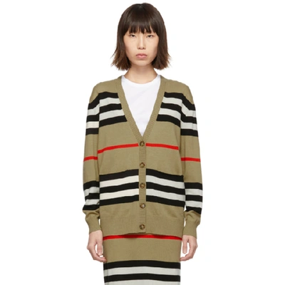 Shop Burberry Beige Merino Icon Stripe Scioto Cardigan In Archive Bei