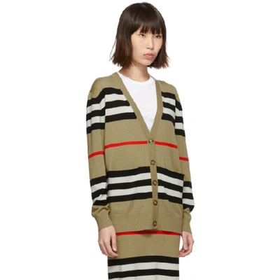 Shop Burberry Beige Merino Icon Stripe Scioto Cardigan In Archive Bei