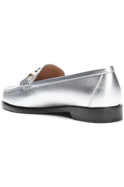 Shop Ferragamo Rolo Metallic Textured-leather Loafers In Silver