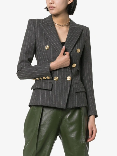 Shop Alexandre Vauthier Double-breasted Pinstripe Blazer In Grey