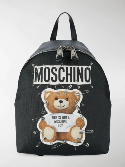 Shop Moschino Medium Teddy Logo Backpack In Black