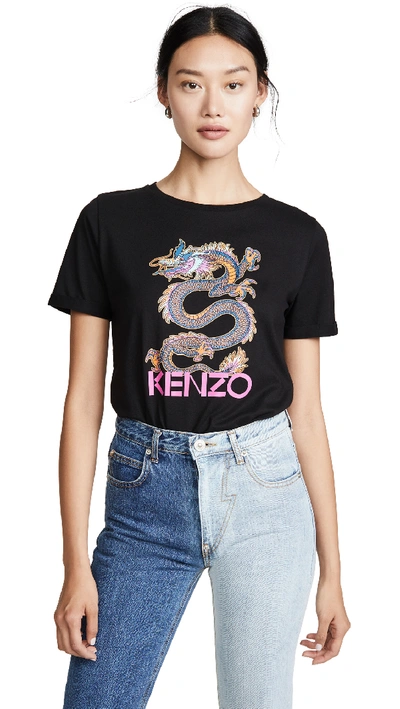 Shop Kenzo Dragon Straight T-shirt In Black