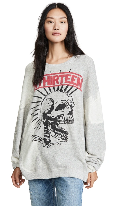 R13 Exploited Punk Oversized Crewneck Sweater In Heather Grey With